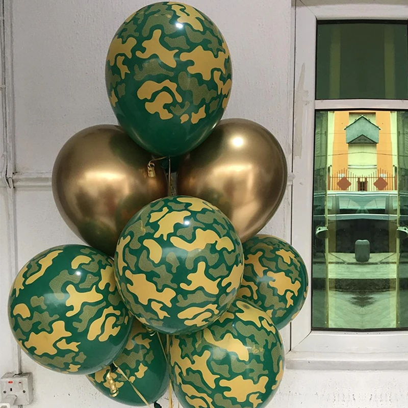 10X 12inch Matel Camouflage Ballons Military Theme Fighter Tank Green Printed Balloon Baby Shower Brithday Wedding Party Decor