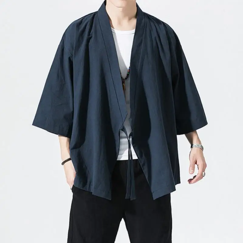 

Japanese Kimono Cardigan Samurai Costumes Men Retro Harajuku Jackets Cotton Linen Kimono Haori Asian Clothes Yukata Loose Coat