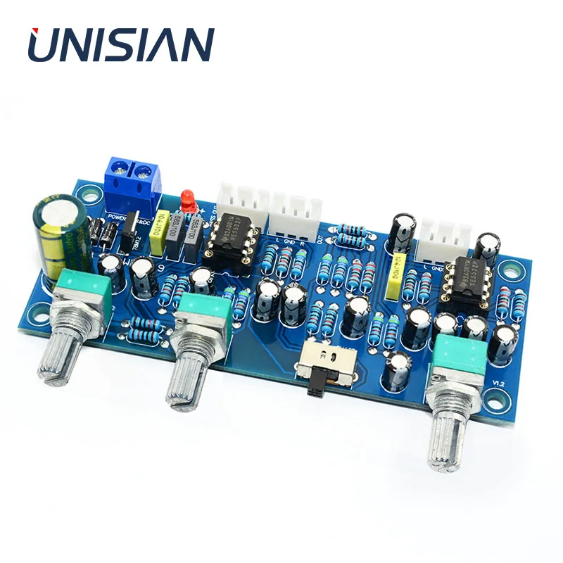 

UNISIAN 2.1channels Low Pass Bass Filter PreAmplifier Board NE5532 Op-amp HIFI audio Pre-amplifier 2.1 tone board for Amplifier