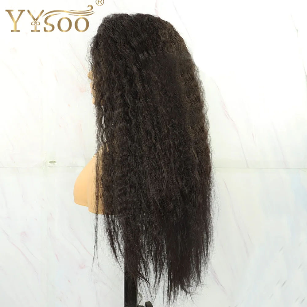 Yysoo Natuurlijke Kleur Futura Haar 13X4 Lijmloze Kinky Rechte Synthetisch Haar Lace Front Pruiken Lange Front Lace Yaki pruiken Voor Vrouwen