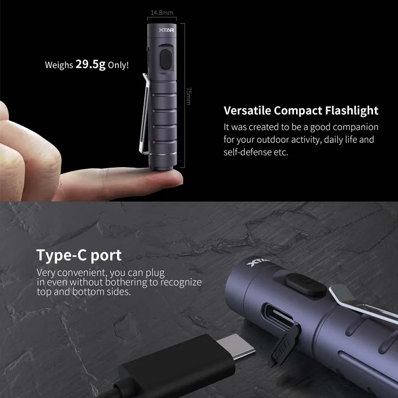 XTAR T2 EDC mini torch high power led flashlights portable rechargeable Type C tiki keychain magnetic attraction camping light