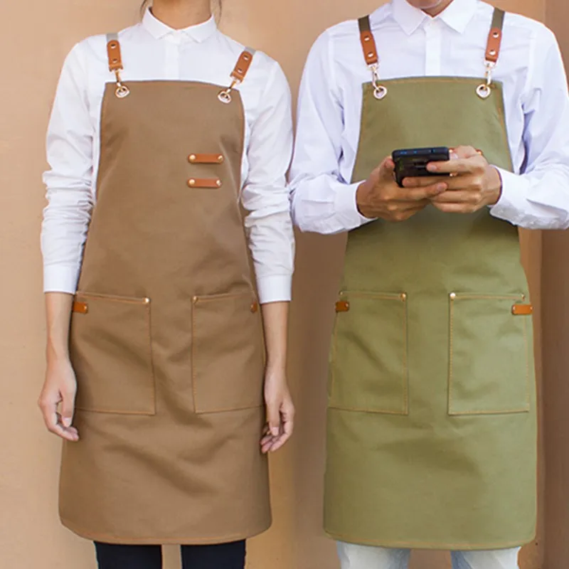 Denim Canvas Apron Crossback Straps Cafe Barista Bartender Baker Waitstaff Pastry Chef Uniform Florist Hairdresser Work Wear E59