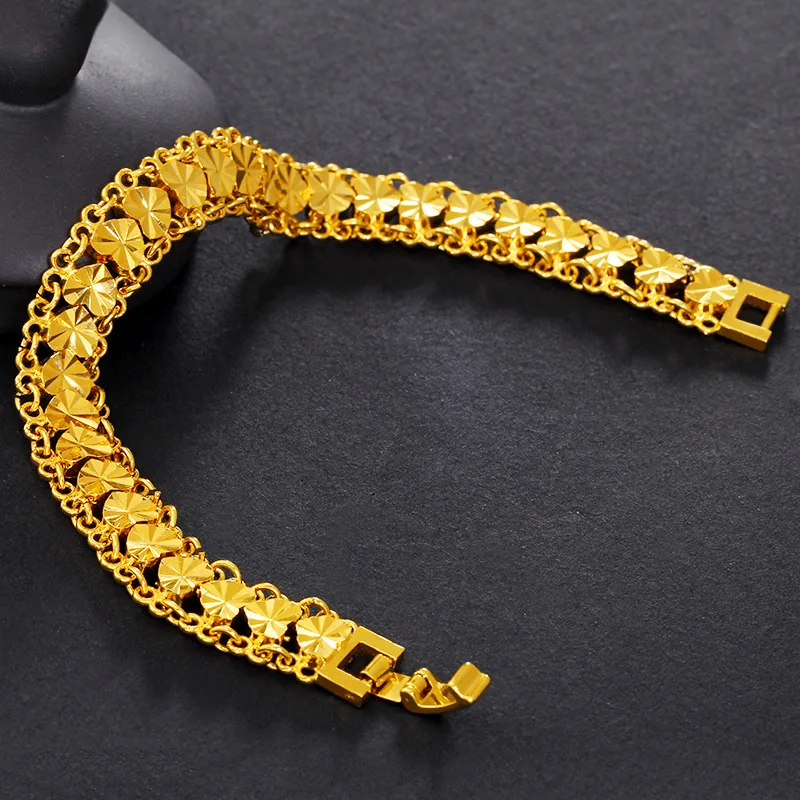 Cute 22K Gold Bracelet for Women Women Wedding Engagement Jewelry Luxury Widen Watch Chain Bracelet Not Fade Fine Jewelry Gifts