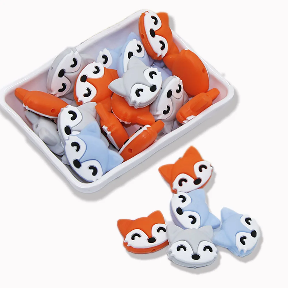 Cute-idea 5pcs Baby Animal Silicone Teethers Fox Beads Baby Teething Product DIY Baby Pacifier Chains Toy Accessories BPA Free
