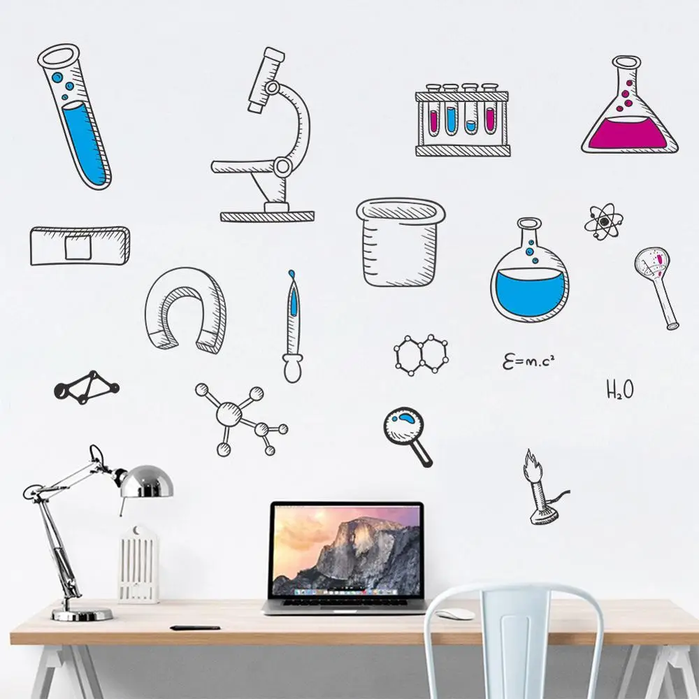 Cartoon Chemistry Experiment Tool Pattern Wall Stickers For Kids Room Background Decorations Mural Bedroom Laboratory Wallpaper