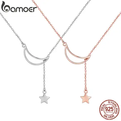 Silver Moon and Star Pendant Necklace for Women bamoer
