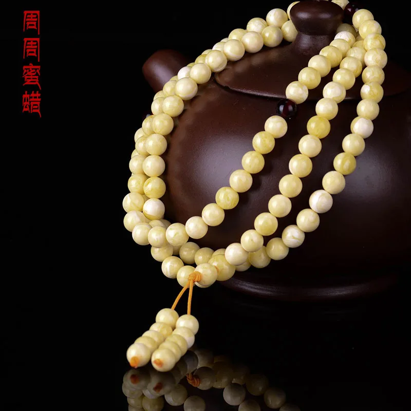 

Natural raw amber white amber bracelet 108 beads amber 8mm beeswax bracelets for Women Best Friend