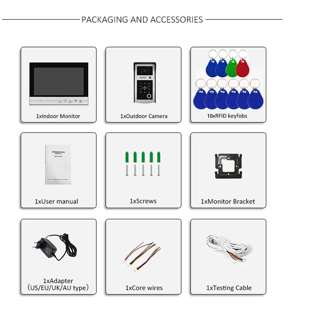 9 inch WIFI Video Intercom for Home Monitor entry system with Password/RFIC Fingerprint Unlock Doorbell Camera