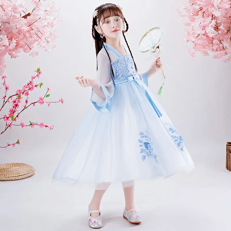 Traditional Chinese Dance Costumes For Girls Ancient Opera Tang Dynasty Han Ming Hanfu Dress Child Clothing Folk Dance Children