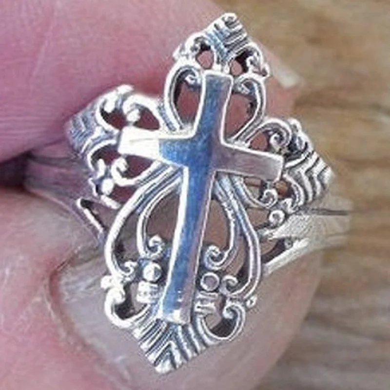 Jianjie Men\'s Unique Rock Crow Cross Flower Pattern Rings Delicate Party Banquet Charm Jewelry for Men Ring Accessories Trend