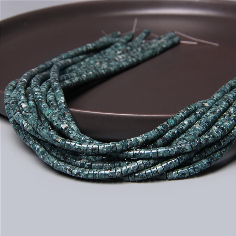 2x4mm Natural Stone Flat Round Beads Dark Green Granite Rondelle Spacer DIY Bead Jewelry Making Bracelet Earrings Accessories