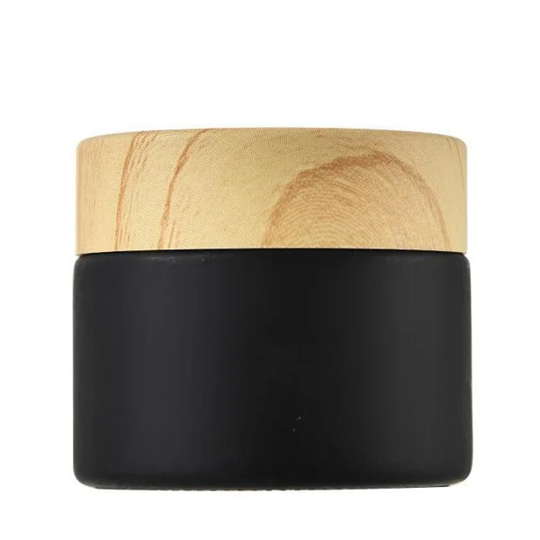 Black frosted glass jars cosmetic jars with woodgrain plastic lids PP liner 5g 10g 15g 20g 30 50g lip balm cream containers