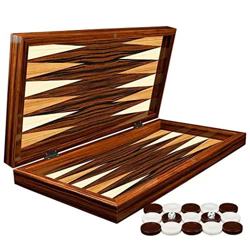 LaModaHome Turkish Backgammon Set, Wooden, Board Game for Family Game Nights, modern Elite Vinyl Unscratchable Backgammon for Adults