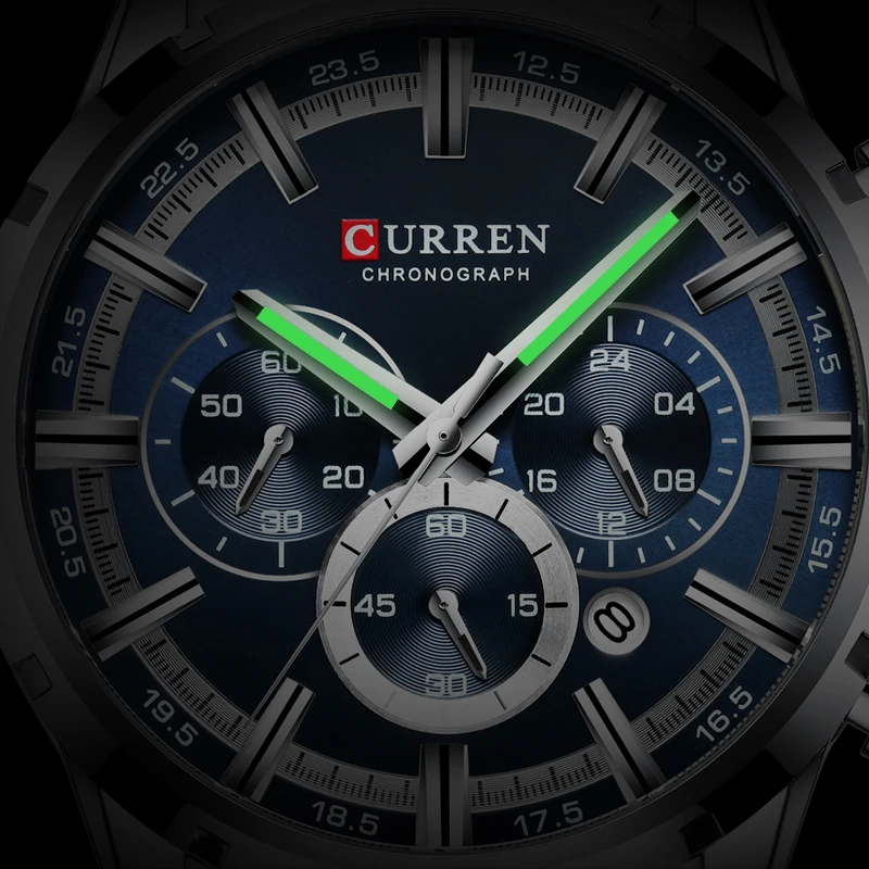 New CURREN Top Brand Luxury Fashion Mens Watches Stainless Steel Chronograph Quartz Watch Men Sport Male Clock Relogio Masculino