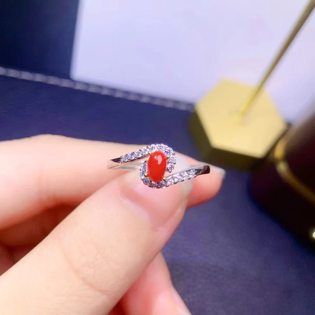 Elegant Red Coral Ring 100% Natural Red Coral Silver Ring 925 Silver Precious Coral Jewelry Brithday Gift for Woman