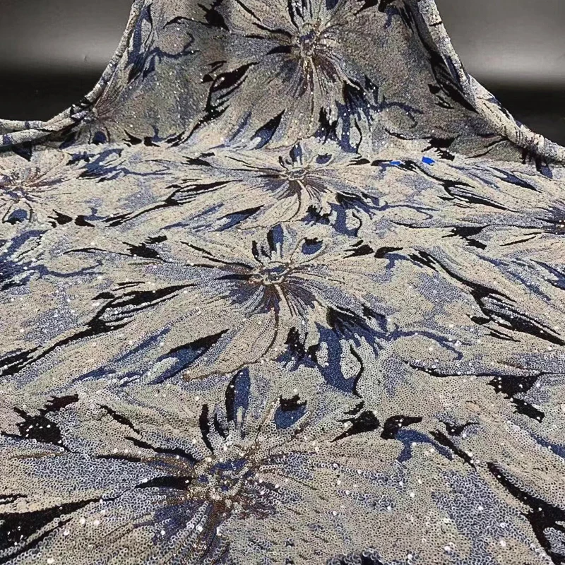 GLace 1Y/Lot High Quality African Sequins sewing Fabric for Wedding Dress Organza French Mesh TX1488