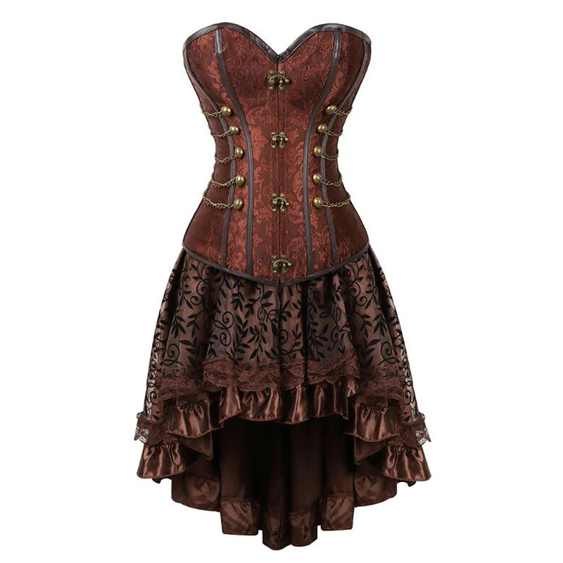 Sexy Gothic Punk Buckles Leather Bustier Corset Dress Women Burlesque Pirate Costume Plus Size Victorian Vintage Retro Dresses