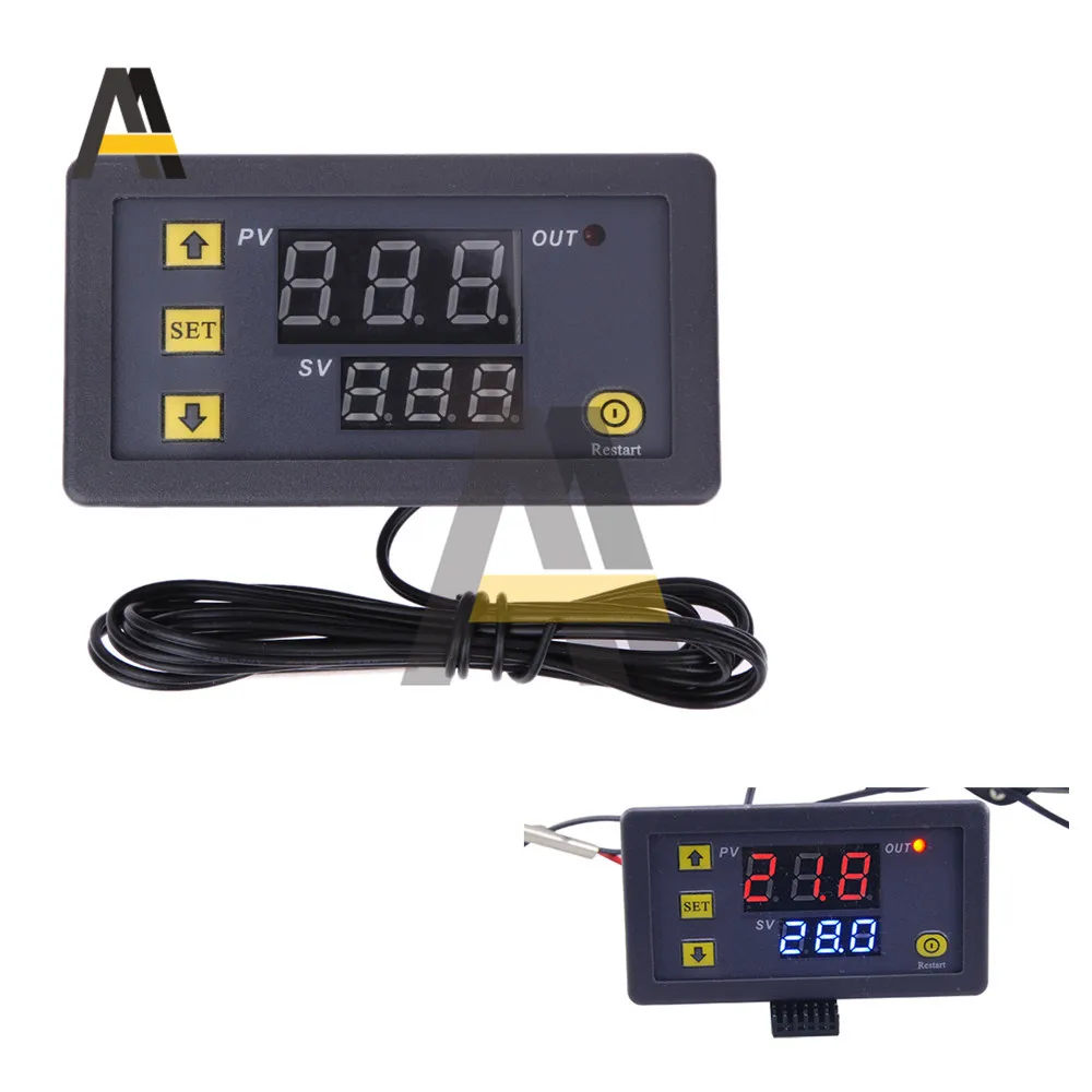 W3230 12V 24V AC110-220V Probe Line 20A Digital Kontrol Suhu LED Display Termostat dengan Instrumen Kontrol Panas/Pendingin