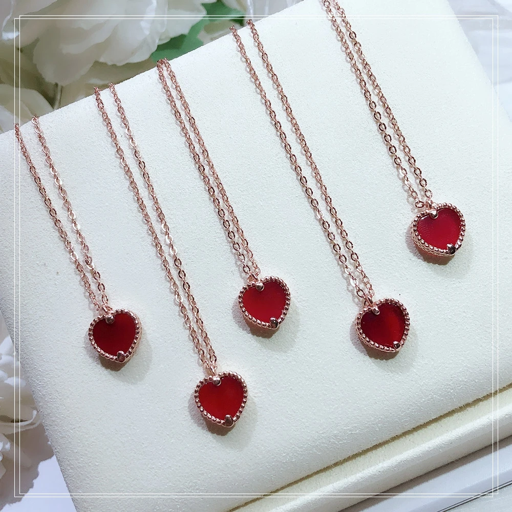 S925 Sterling Silver Red Love Necklace Red agate lady Necklace Simple small fresh and sweet Gift from best friend Free freight