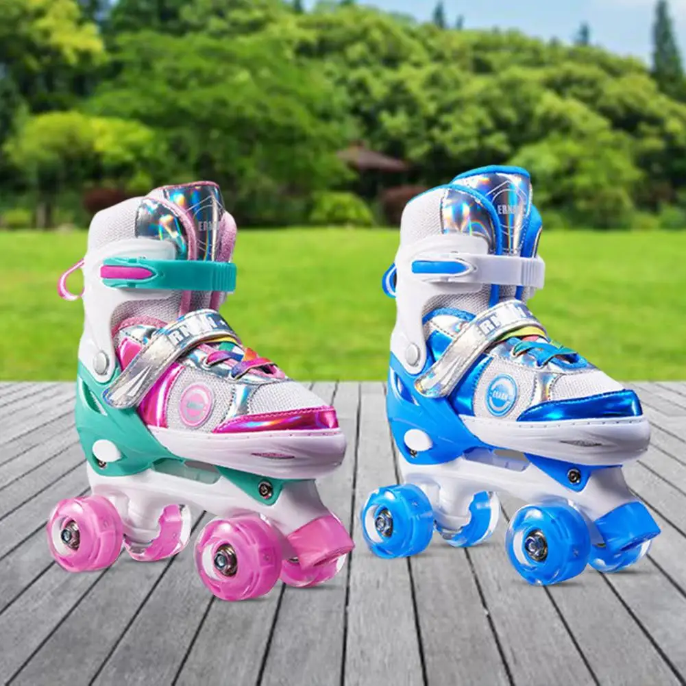 

4-wheels Kids Adjustable Roller Skates 8 Fun Shining Wheels Ideal Gifts ABEC-7 (Silent) Breathable Vamp Double-Row Skate