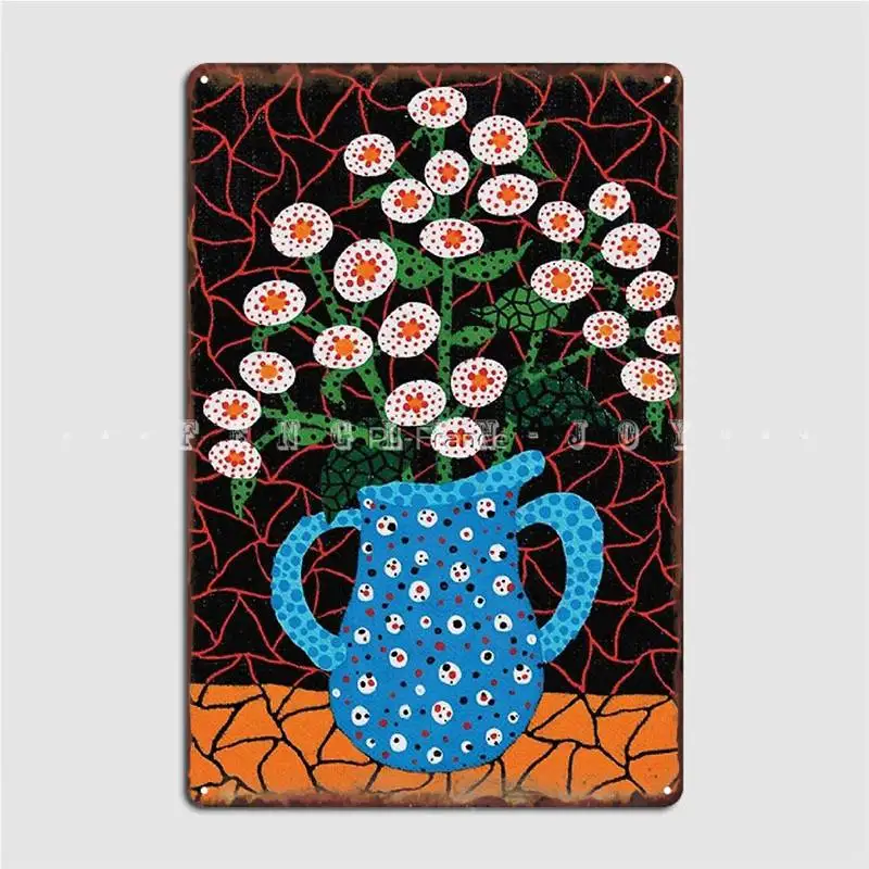 Yayoi Kusama Flower Vase Blue Orange Poster Metal Plaque Club Party Mural Printing Wall Plaque Tin Sign Posters