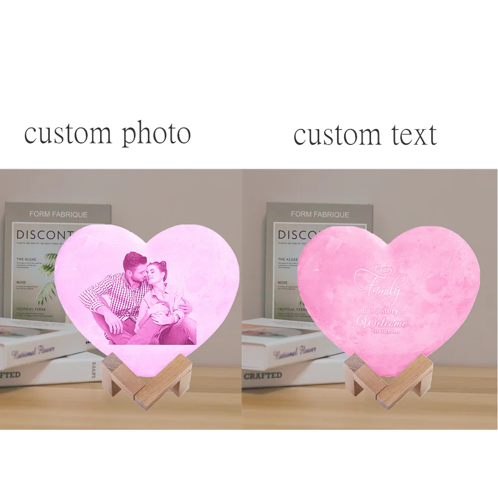 Personalized Custom Moon Lamp 3D print Heart Night Light Rechargeable Photo & Text Customized Lamp Lights LED Moon Light Gift