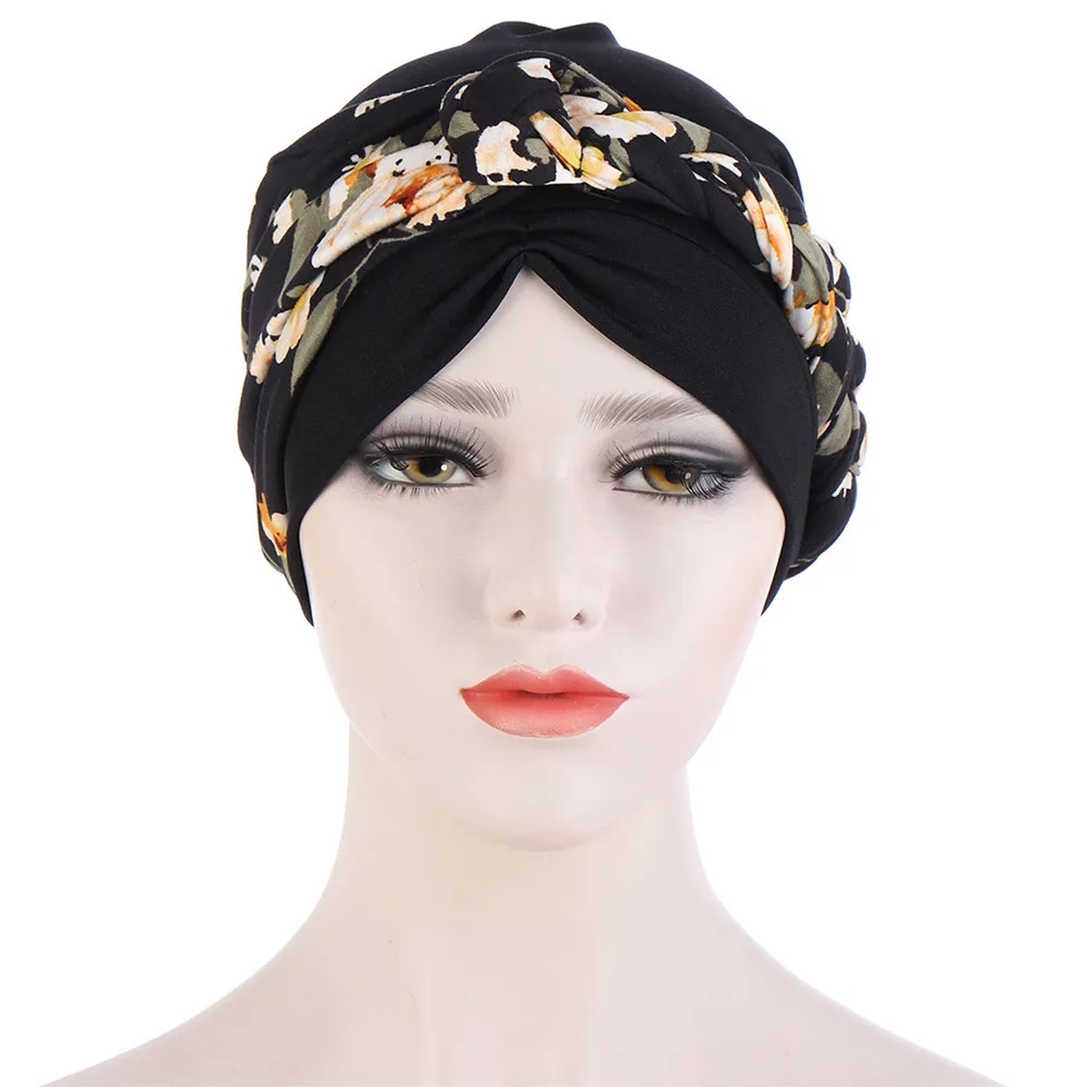 New Muslim Inner Hijab Cap Floral Print Women Turban Hat Fashion Bandana Cancer Chemo Cap Cross Headwrap Female Hair Accessories