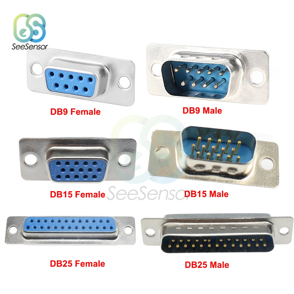 10Pcs DB9 DB15 DB25 Hole/Pin Male Female Welded Connector RS232 Serial Port Socket DB D-SUB Adapter 9/15/25 Pin