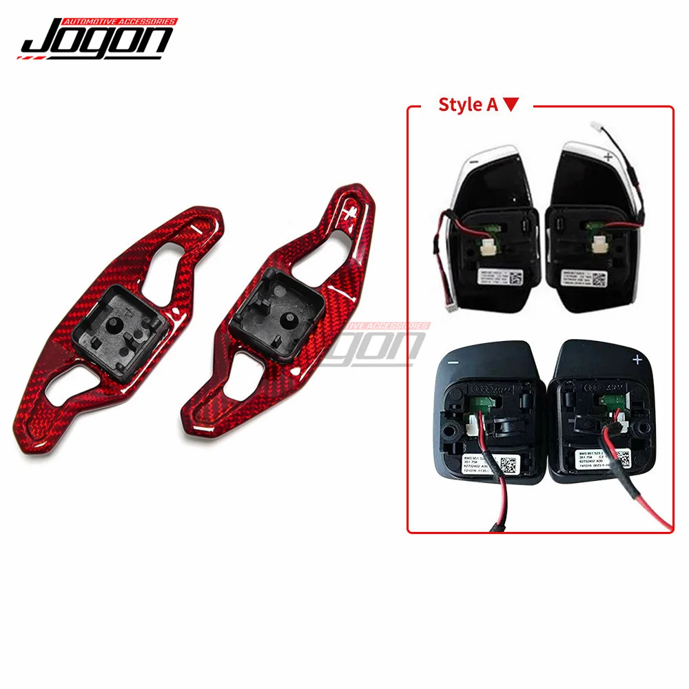 2x Red Carbon Fiber Car Steering Wheel Shift Paddle Extension For Audi A3 8V S3 RS3 A4 S4 A5 S5 RS4 B8 B9 A6 A7 TT TTRS R8 Q3 Q5