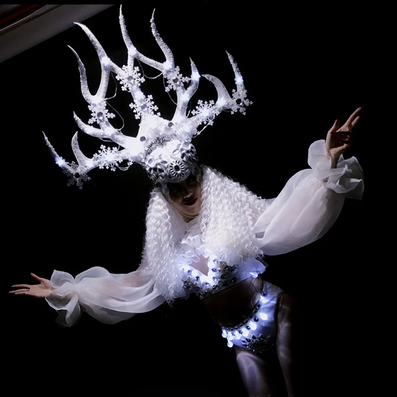 White party queen costume Christmas Christmas antlers nightclub stage costumes women dance wear led lumious clothing