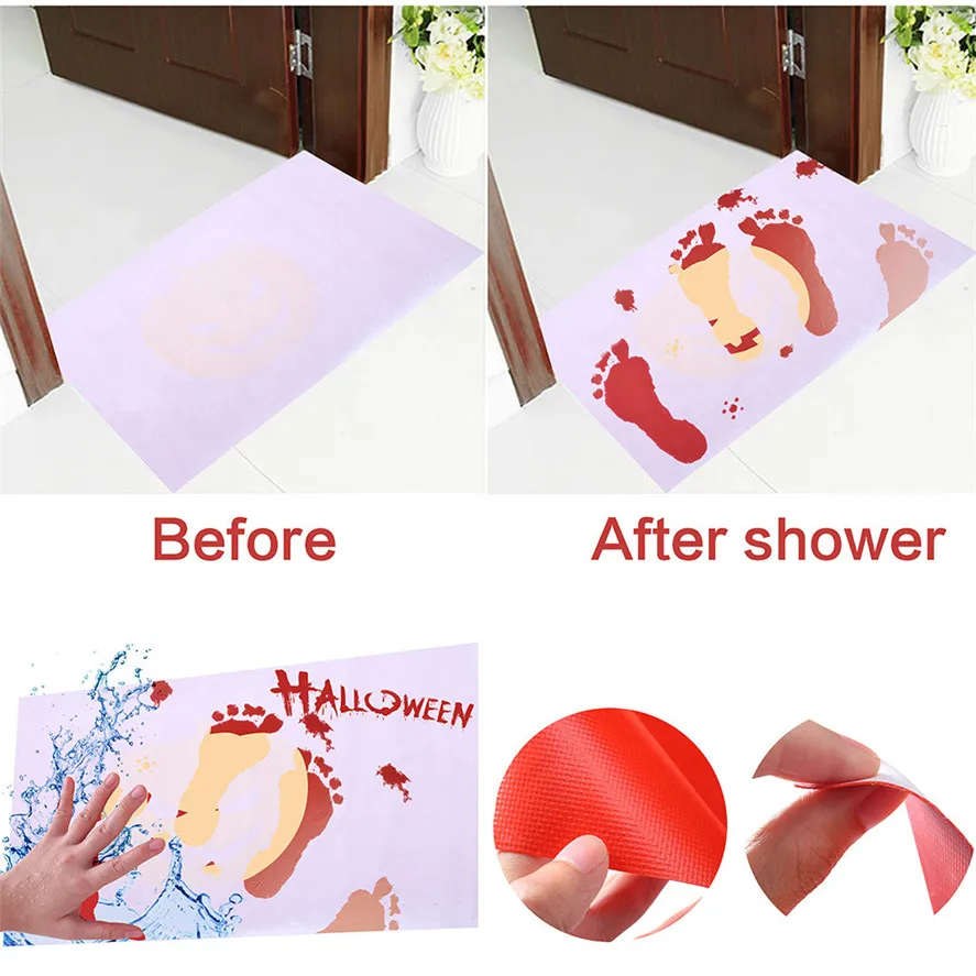 Halloween Gifts Blood Bath Mat Color Changing Sheet Turns Red Wet Horror Bloody Footprints Shower Carpet Bathroom Non-slip Rug