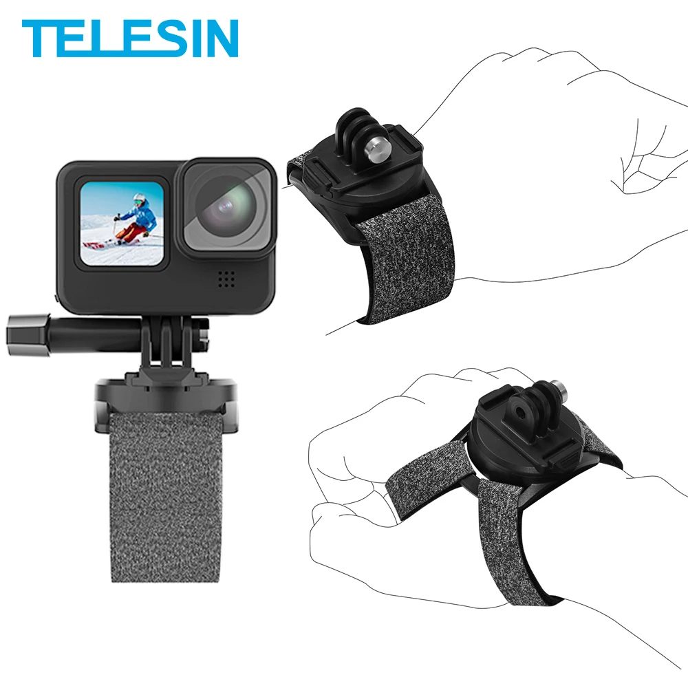 TELESIN 360° Rotation Hand Wrist Strap Quick Adjustment Angle Mount for GoPro Hero 10 9 8 7 6 5 Insta360 Osmo Action SJCAM Eken