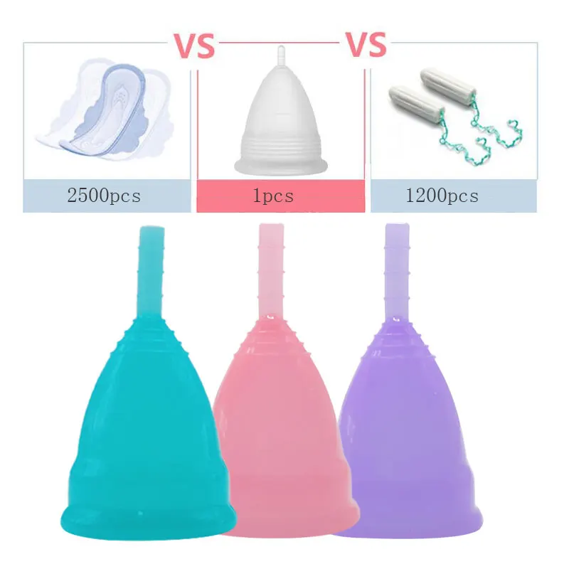 Copa Menstrual de silicona médica para mujer, vasos menstruales de higiene femenina, reutilizables, recolector de período S + L, 3 unids/lote