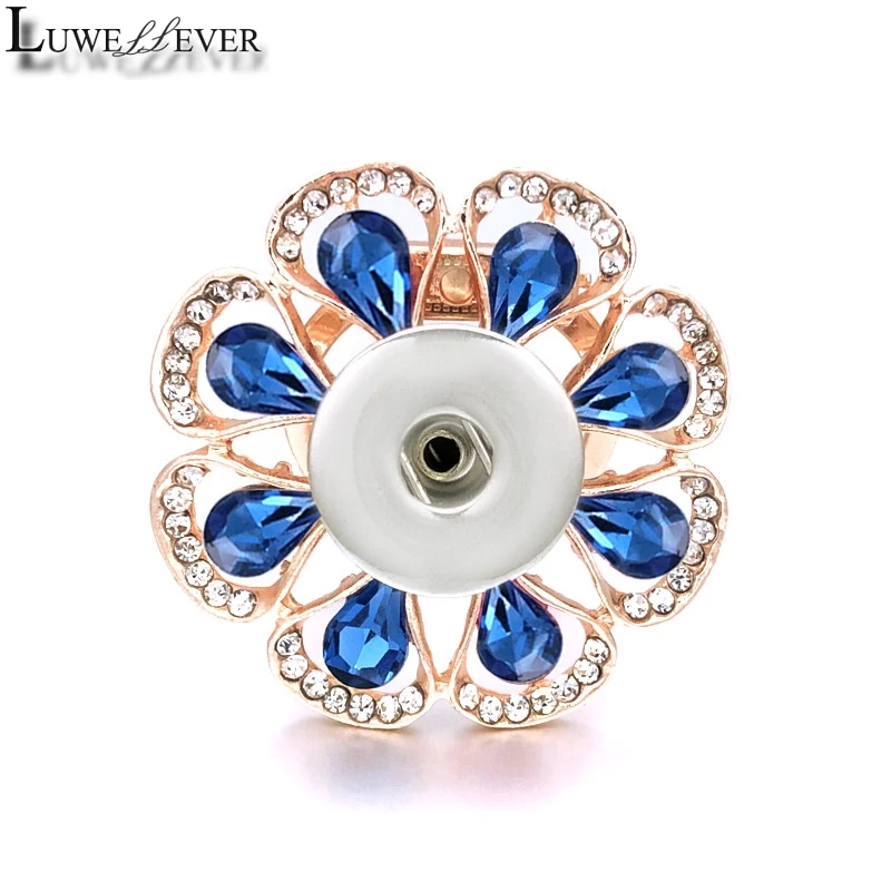 Luwellever Interchangeable 022 Rhinestone Flower Brooch Fit 18mm Snap Button Scarf Buckle Scarf Clips For Women Jewelry Gift