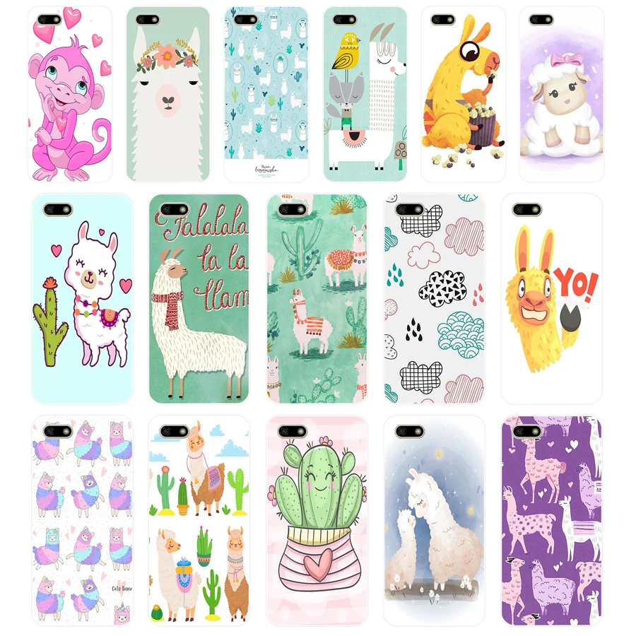 317FG  Cute Llama Alpaca Animals Cartoon Soft Silicone Tpu Cover Case for huawei Honor 7a 5.45 pro 5.7 7c 7x y5 2018 case