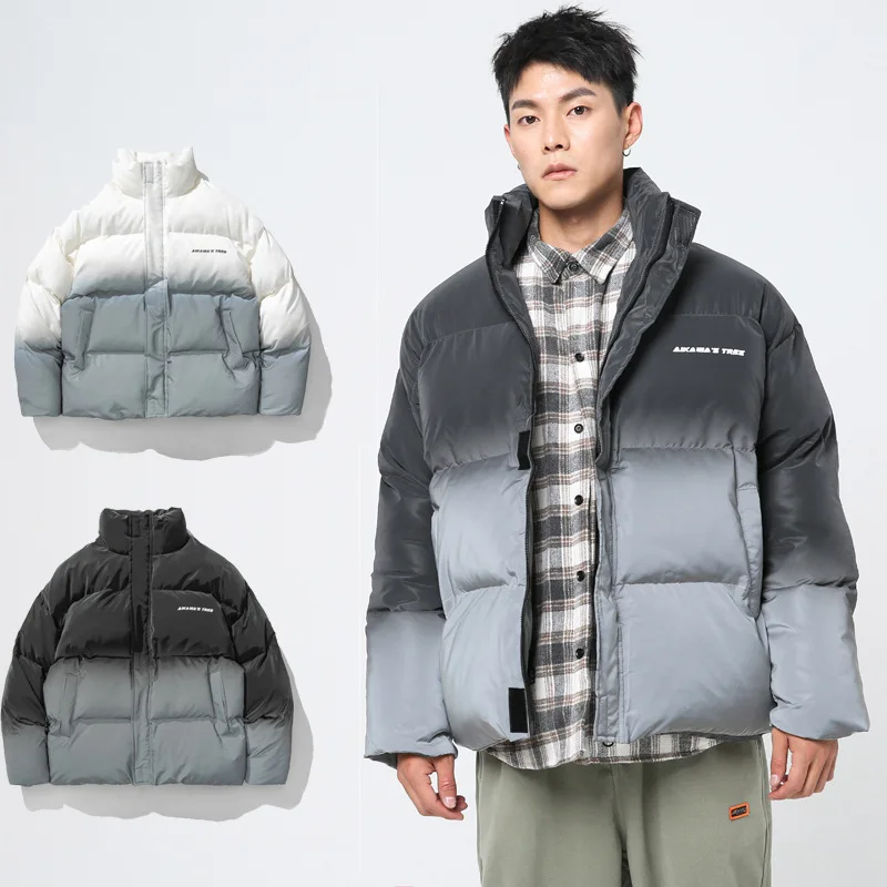 

Winter Parkas Men Japan Style Fading Color Stand Collar Wadded Jacket Man Warm Cotton Down Padded Short Coats Outerwear AU-194