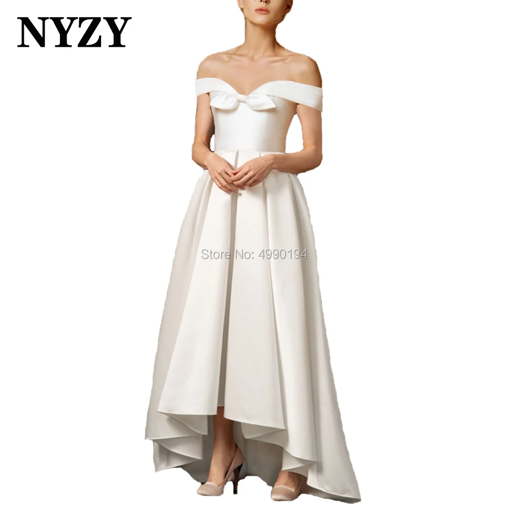 

NYZY W30 Elegant Wedding Dress 2020 Off the Shoulder Satin High Low Wedding Gowns vestido de novia robe de mariee