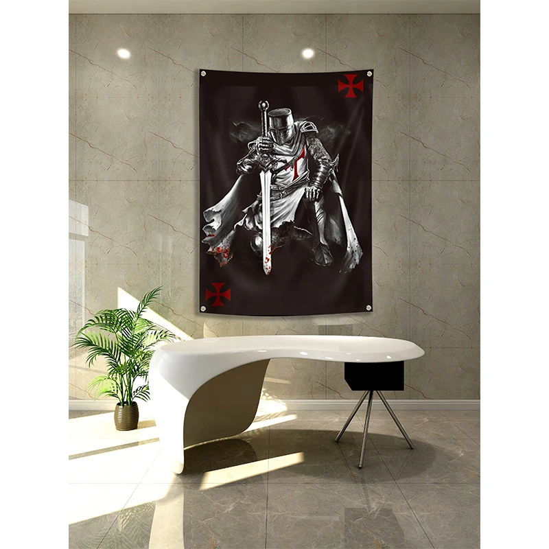 Knight Templar Flag Banner Polyester 144* 96cm Hang on the wall 4 grommets Custom Flag indoor decoration