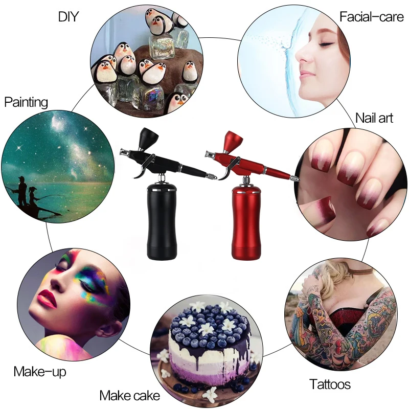 Cheap Airbrush Kit Auto Start Function Siphon Trigger  Spray Gun for Art Model Body Paint Artist Makeup Nail Tattoos Cake Tools