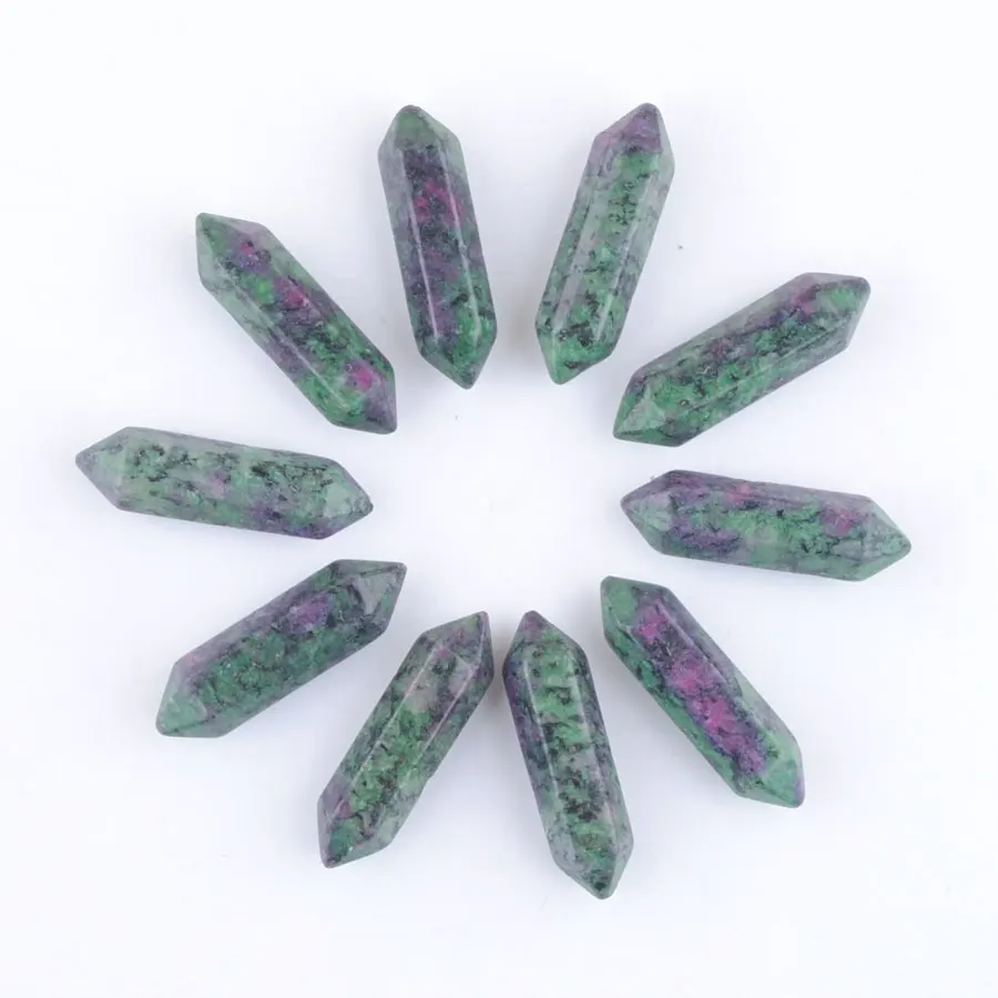 

Wholesale 10Pcs 30x8mm Zoisite Jaspers Hexagonal Pillar Pointed Reiki Chakra Natural Stone No Hole Pendant Beads Jewelry TU3383