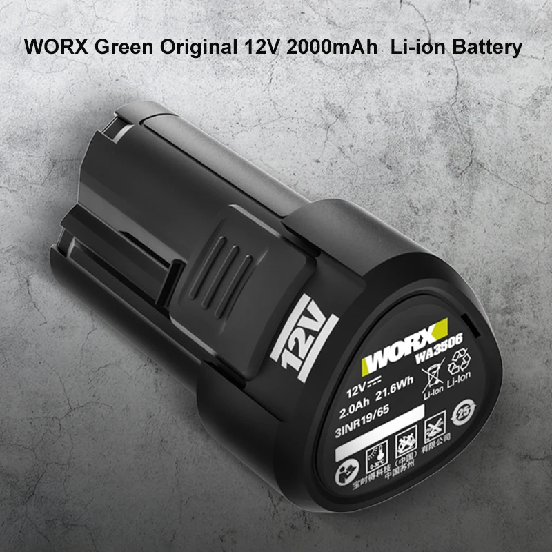 WORX Green Original 12V 2Ah Li-ion Battery Suitable for All Worx ROCKWELL Products Wide Interface Power Tools