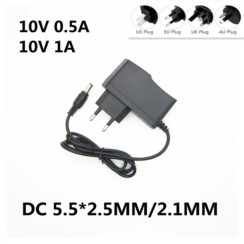 1 sztuk 100-240V AC do DC 10 V 0.5A 1A 2A 3A zasilacz przejściówka do ładowarki 10 V konwerter ue usa UK AUPlug 5.5mm x 2.5mm