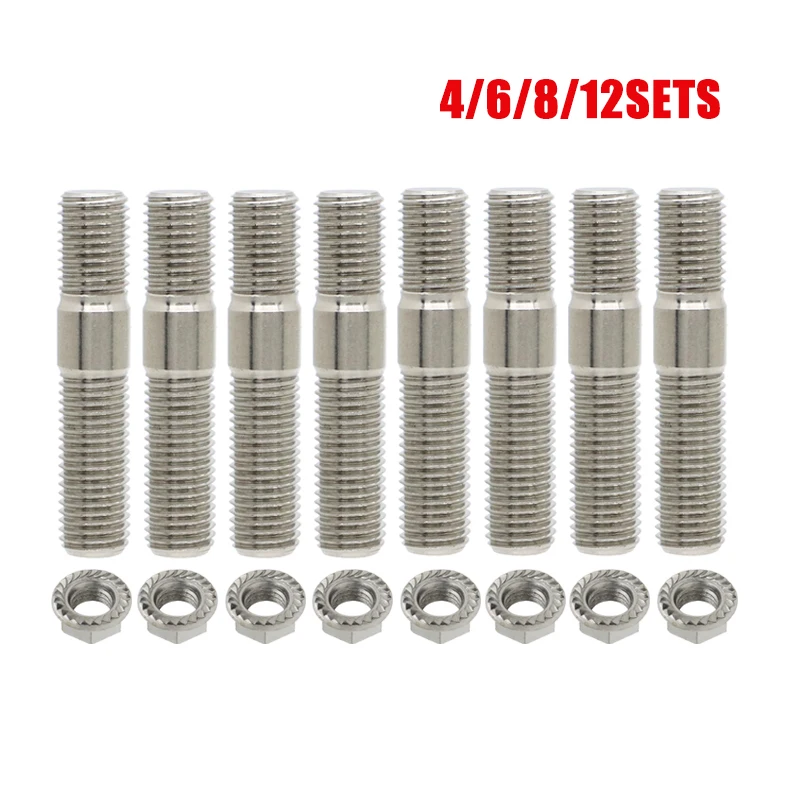 

10mm M10 x 1.25 Exhaust Studs Serrated Nuts Bolts Screws Carbon Steel Manifold Flange Stud w/ Nut For Honda Toyota Nissan Car