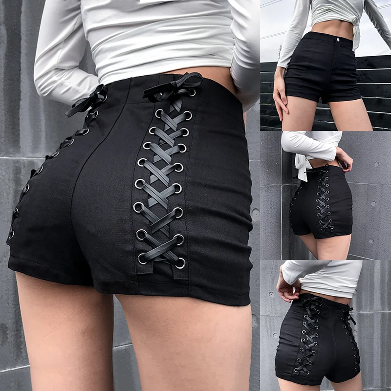 Pantalones cortos de cintura alta para mujer, moda de verano, pantalones informales de estilo Punk, ropa de calle para mujer, pantalones cortos de gran oferta para fiesta en la playa y Club