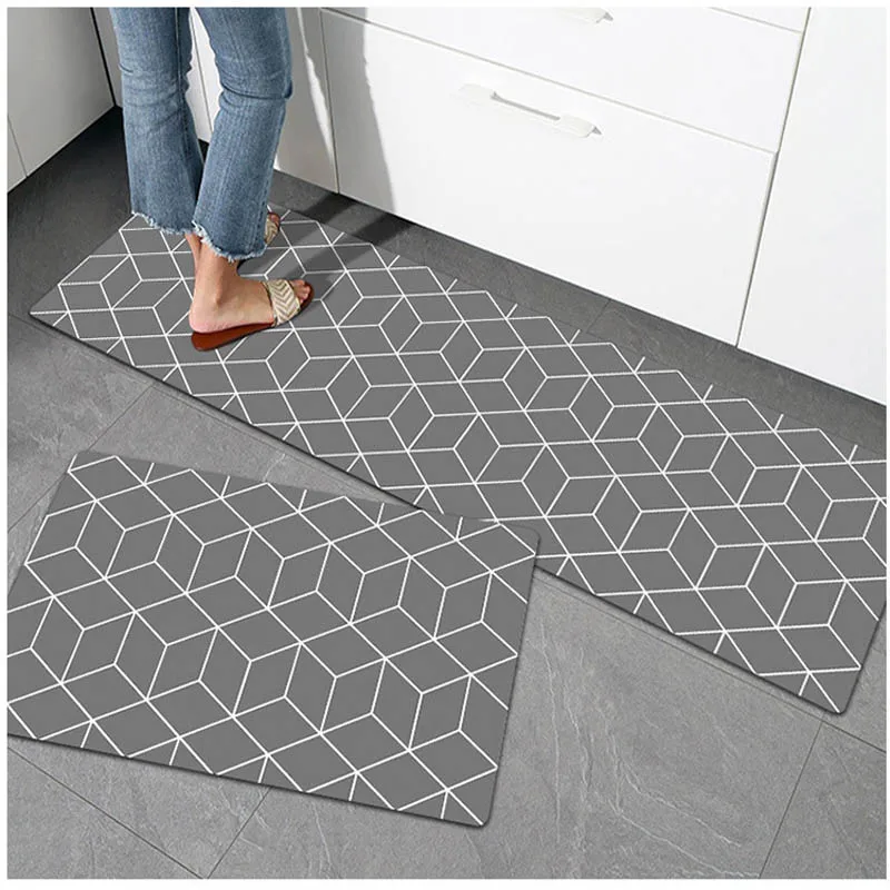 Durable PVC Kitchen Mat Washable Long PU Leather Kitchen Carpets Non Slip Floor Mat for Bathroom Bedroom Entrance Doormat Rugs