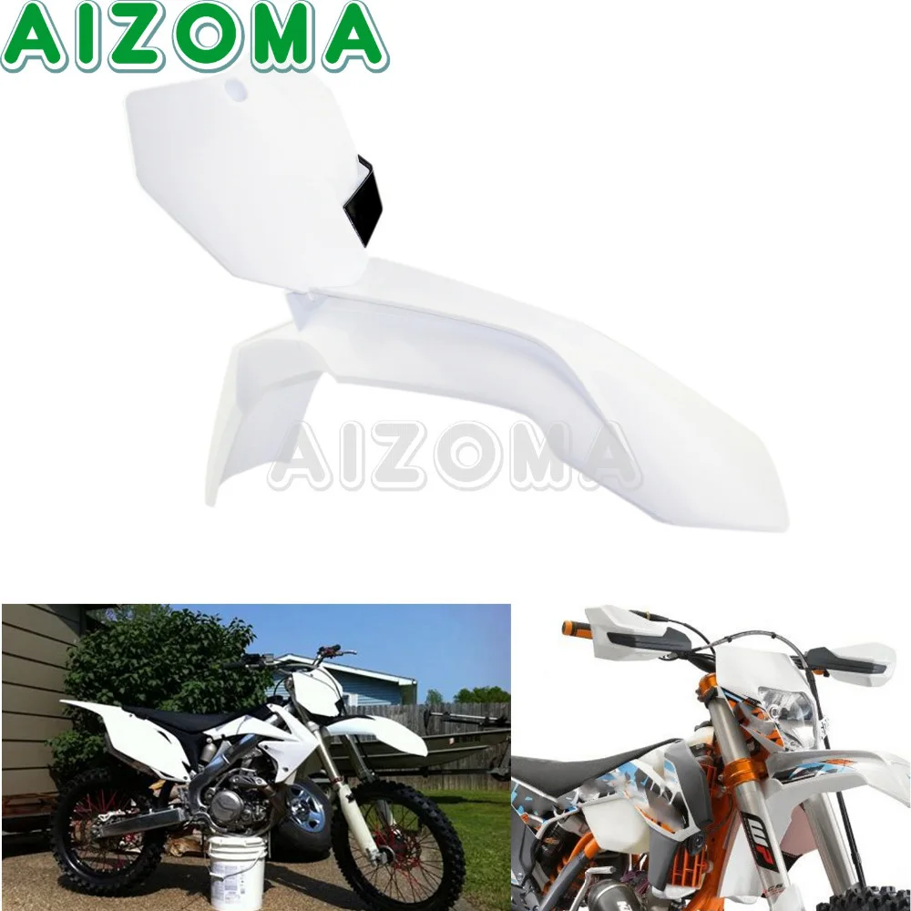 Enduro Motocross White Front Fender Mudguard w/Number Plate for 85/125/250/300/350/450/500 XC SX SXF EXC SXS XCF EXC-F 13-16