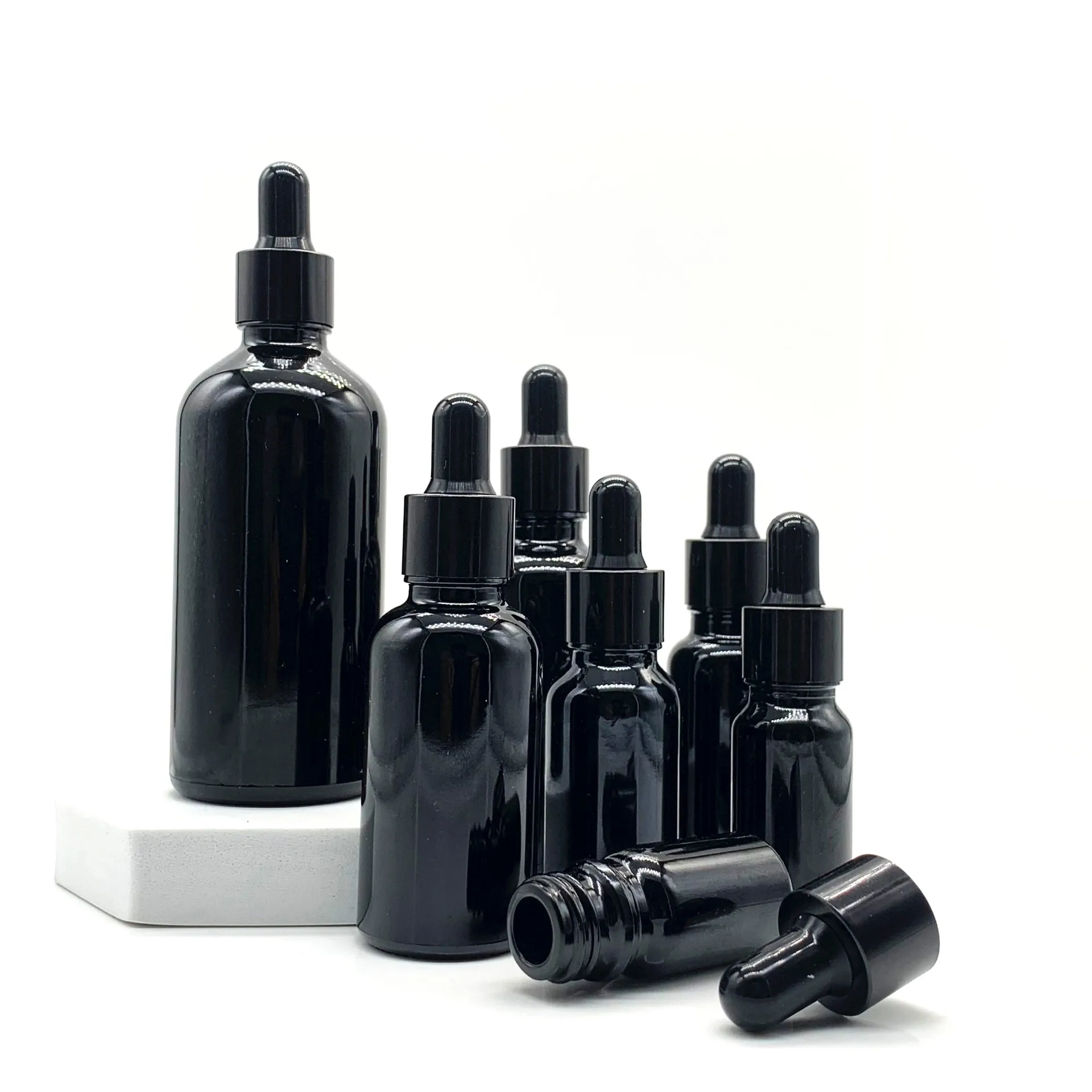 5-100ML Refillable Bottles Gold Lid Cosmetic Container Black Dropper Glass Aromatherapy Liquid for Essential Massage Oil Pipette