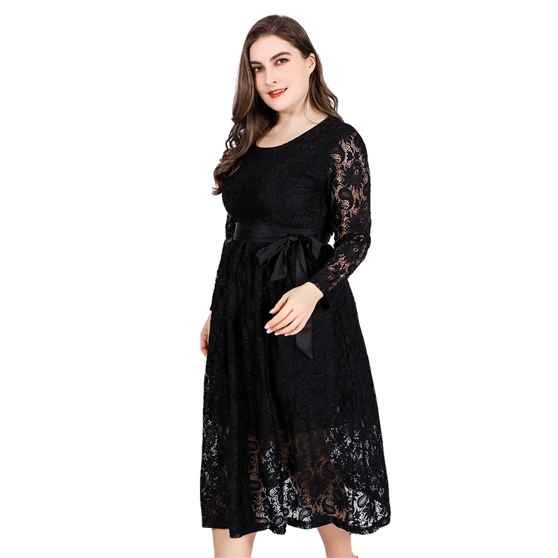 2023 New Spring Women Dress manica lunga donna Dress Lace Black Dress Summer Plus Size Dress o-collo Ladies Fashion Sexy Dresses