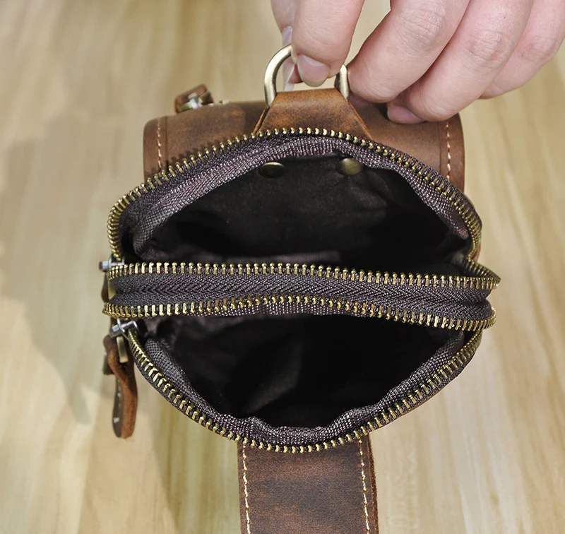 Riñonera de cuero Natural de lujo para hombre, diseño Casual Vintage, Bolso pequeño con gancho para el trasero, cinturón para la cintura, estuche