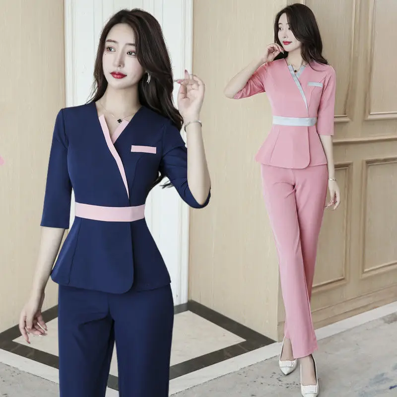 Women Uniform for Beauty Hotel Sauna Foot Bath Beautician Clothing Shirt and Pants Set Massage Salon Work Clothes Spa Uniform